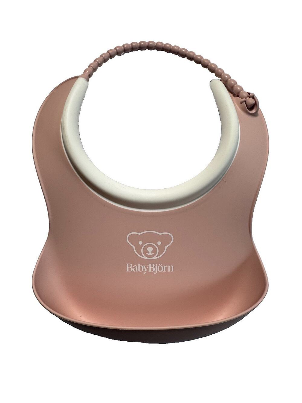 BabyBjorn Soft Bib Pink Silicone Adjustable Catch Pocket Made in Sweden